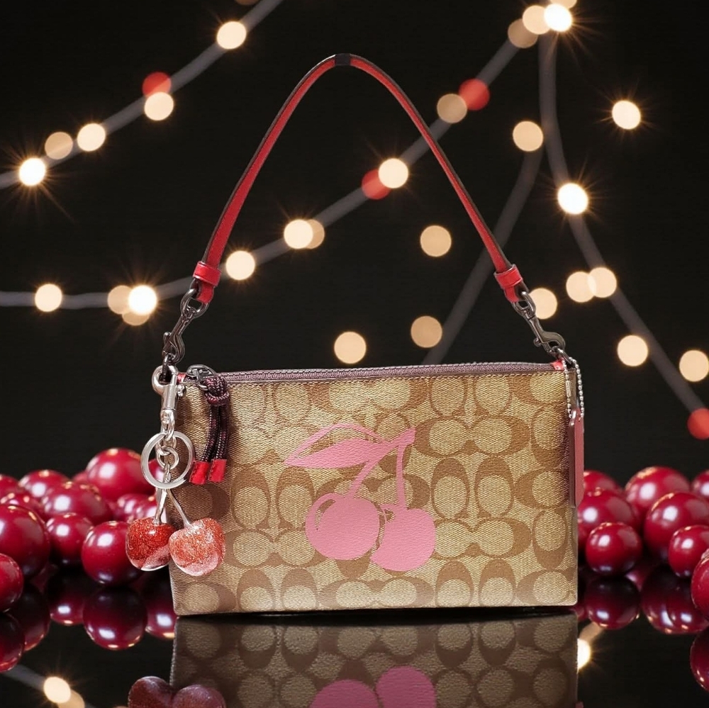 Coach Signature LARGE Cherry Wristlet Clutch